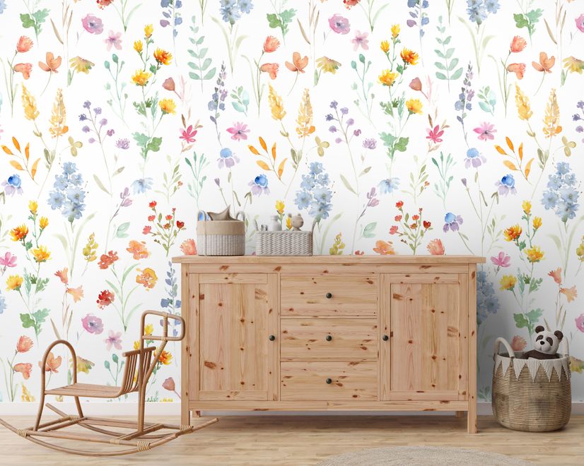 Watercolor Colorful Botanical Wild Flower Wallpaper Mural