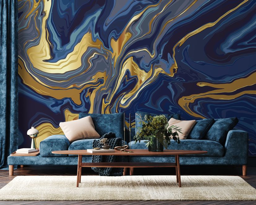 Liquid Abstract Marble Art Blue Gradient Wallpaper Mural