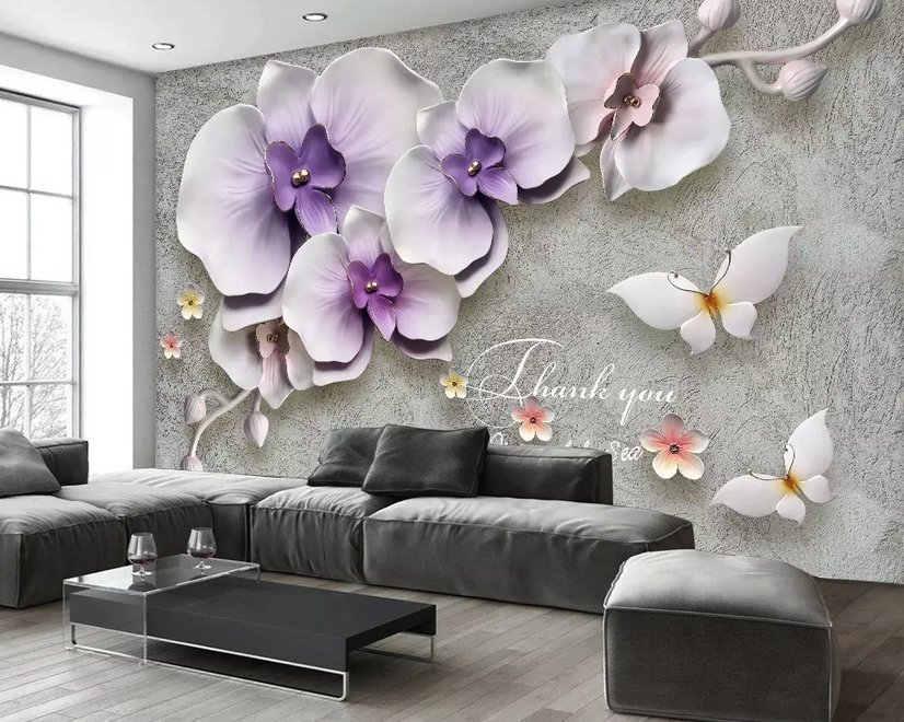 3D-Geprägter Look Lila Orchideen Fototapete