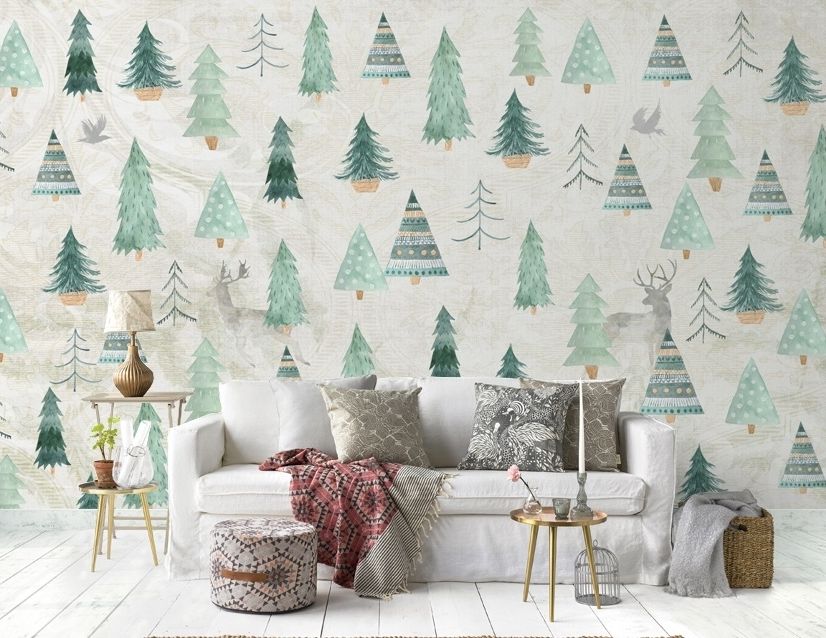 Nostalgic Tree Pattern Wallpaper Mural