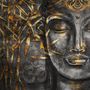 3D Look Concrete Buddha Face and Leaves Wallpaper Mural