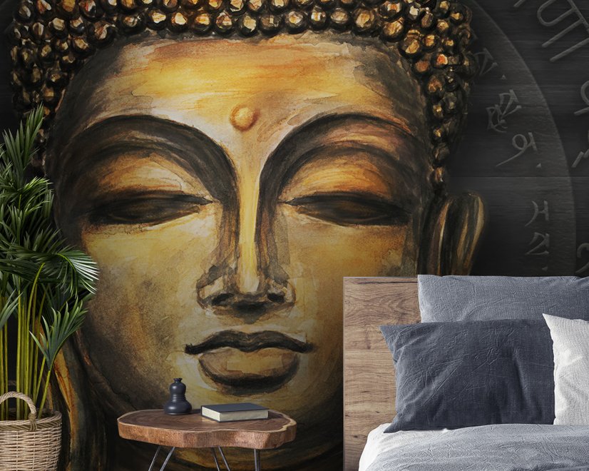Gautama Buddha Fototapete mit dunklem Hintergrund