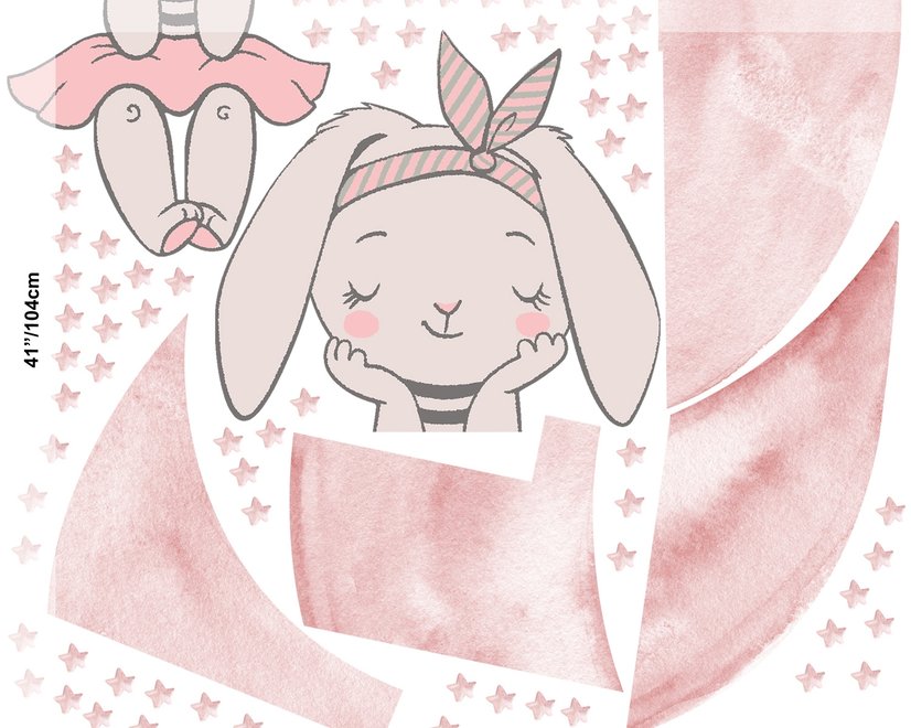 Kids Watercolor Cute Rabbit and Pink Moon with Little Stars Wall Decal Sticker