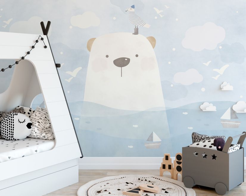 Cartoon Bear with Nightscape Wallpaper Mural