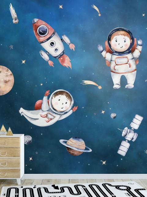 Kinder Aquarell Weltraum mit Planeten Fototapete