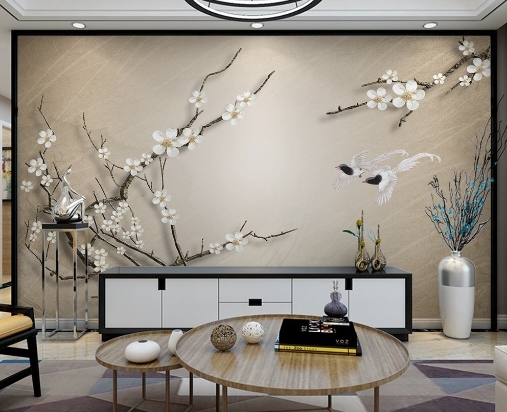 Vintage Floral Plum Blossom Wallpaper Mural - Peel and Stick
