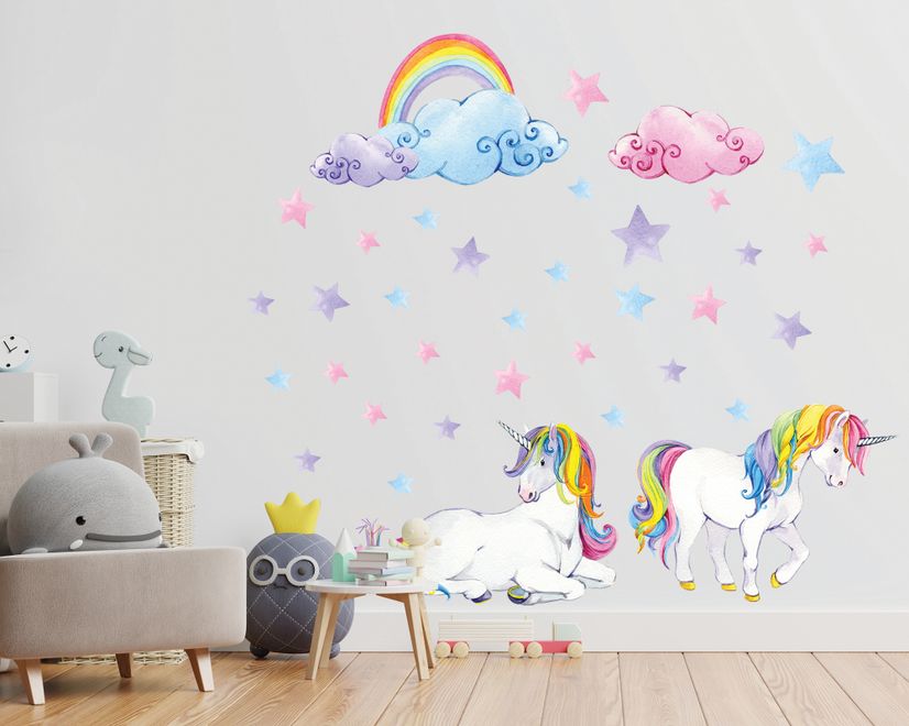 Cute Unicorn with Rainbow Wall Decal Sticker