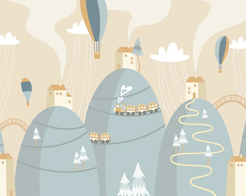 Papier peint Montgolfière douce avec petite maison