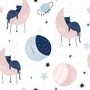 Papier peint panoramique chat mignon dormant sur lune