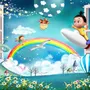 Cartoon Boo Monsters and Hot Air Balloon Wallpaper Mural