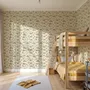 Watercolor fish wallpaper with grey-blue fish, seafoam seaweed, starfish and bubbles on warm cream