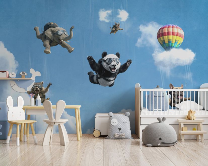 Kids Playful Animal Skydiving Wallpaper Mural