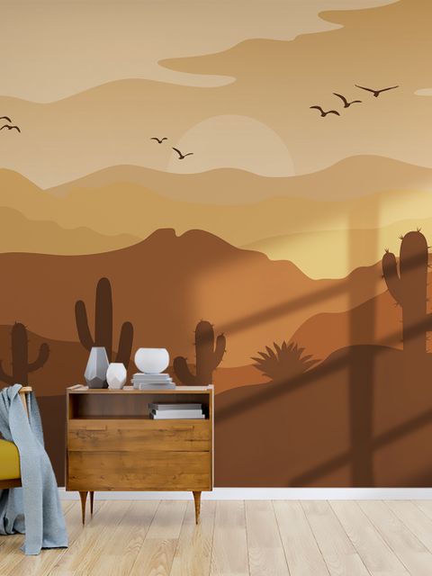 Monochrome Desert Landscape Wallpaper Mural