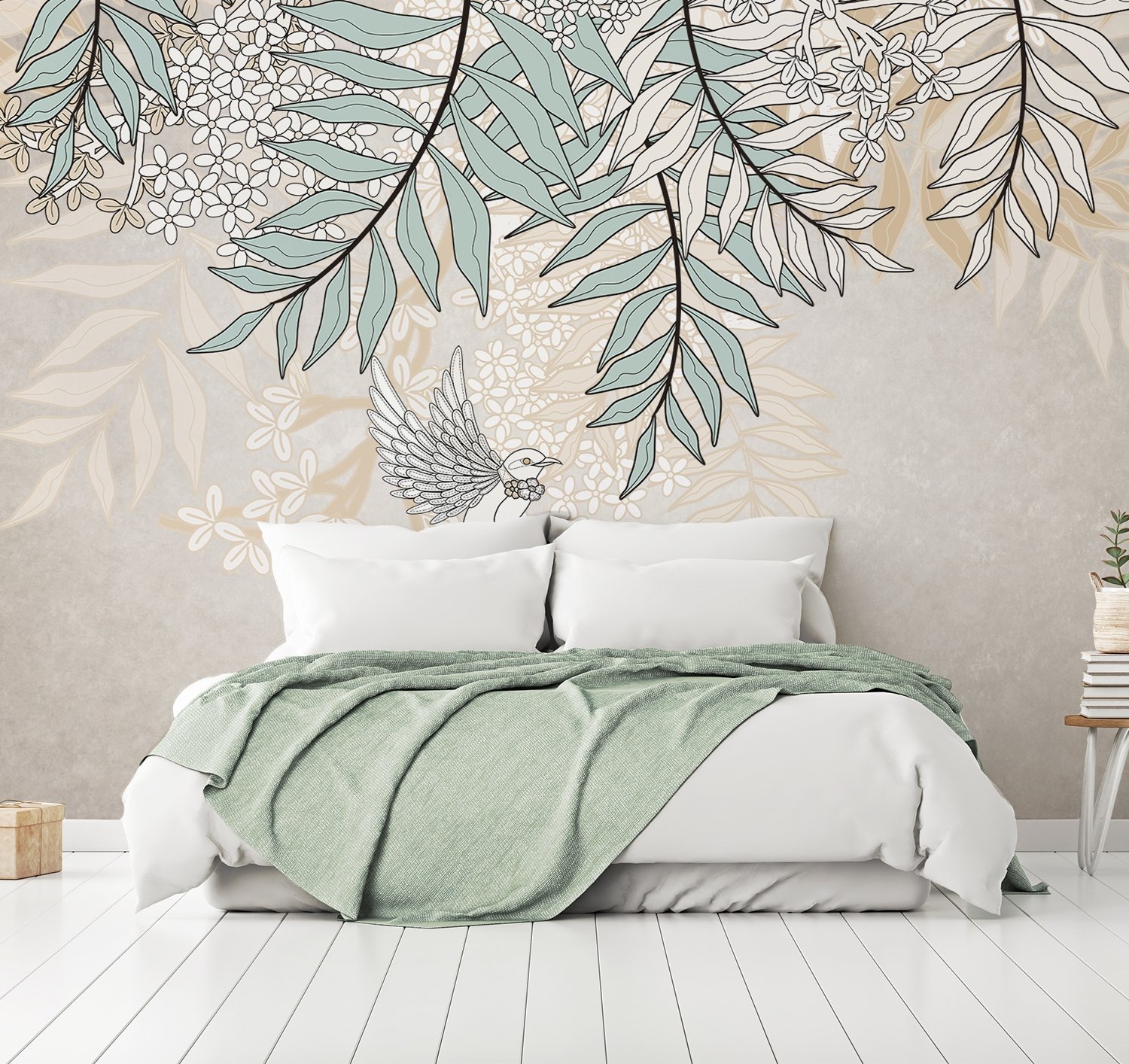Hanging Soft Leaves Art Wallpaper Mural - Peel and Stick
