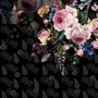 Dark Pink Flowers and Yellow Butterfly Wallpaper Mural
