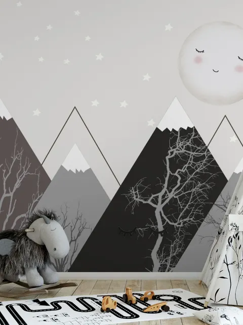Kids Boys Cute Moon and Mountain Landscape Wallpaper Mural