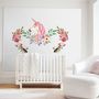 Kids Pink Unicorn with Colorful Florals Wall Decal Sticker
