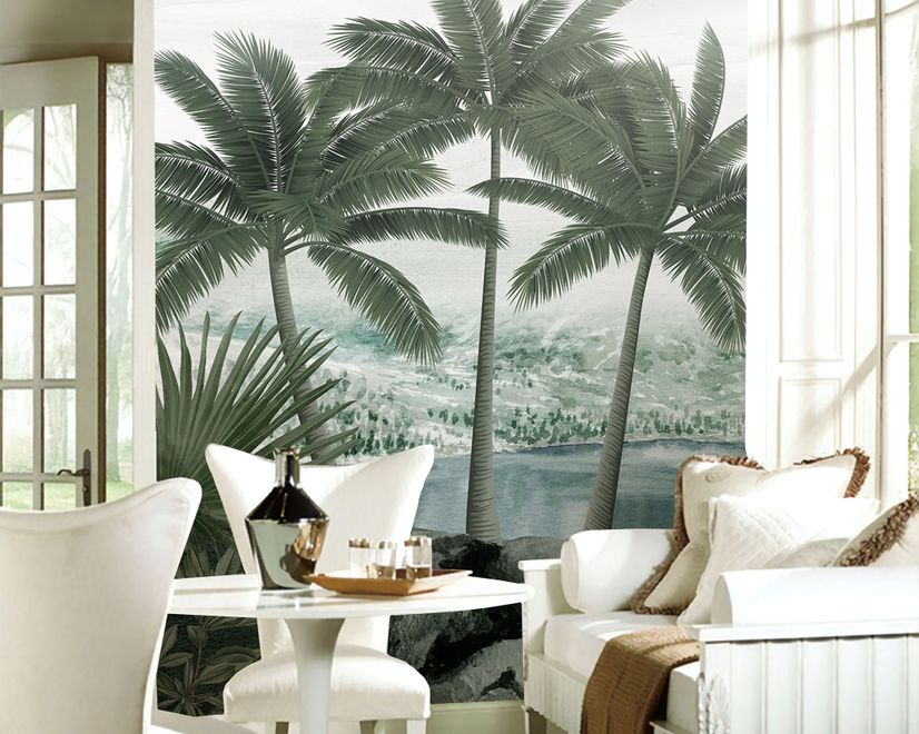 Misty Tropical Forest with Lake Wallpaper Mural