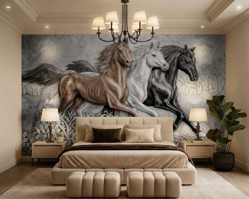 3D Embossed Look Horses Wallpaper Mural