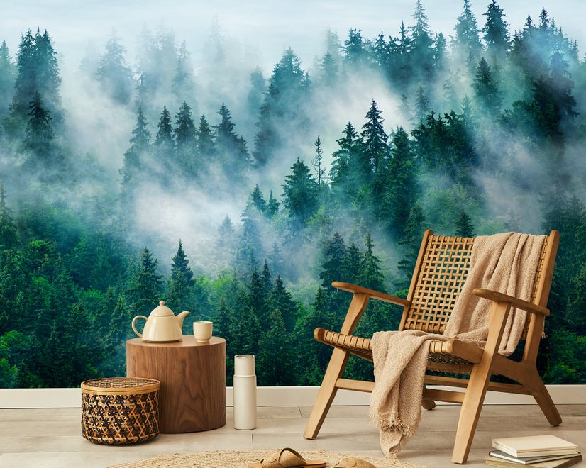 Foggy Pine Forest Wallpaper Mural