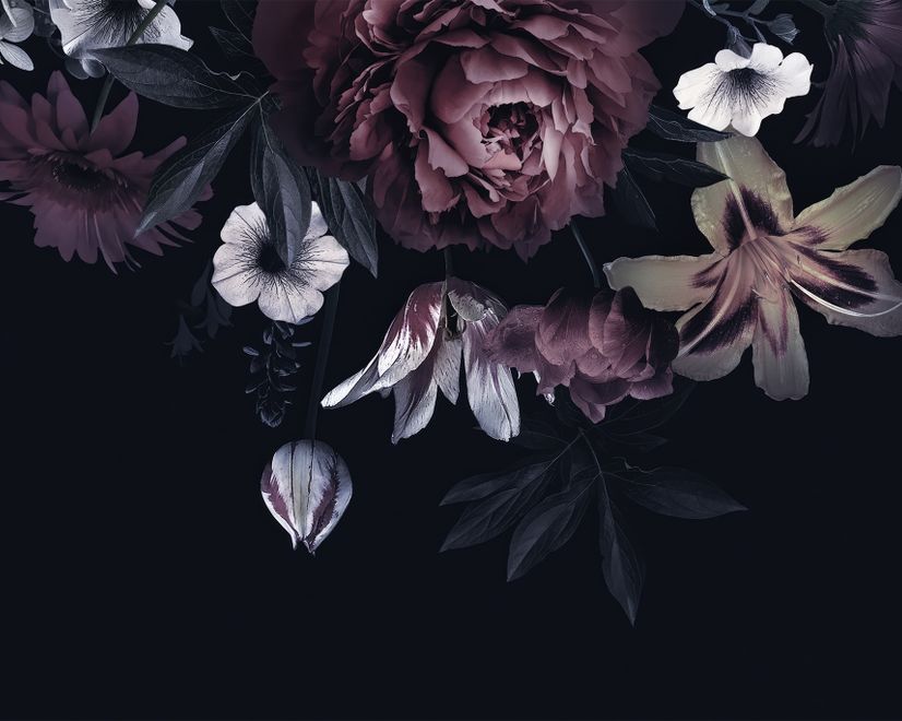 Papier peint floral sombre pivoine cramoisie