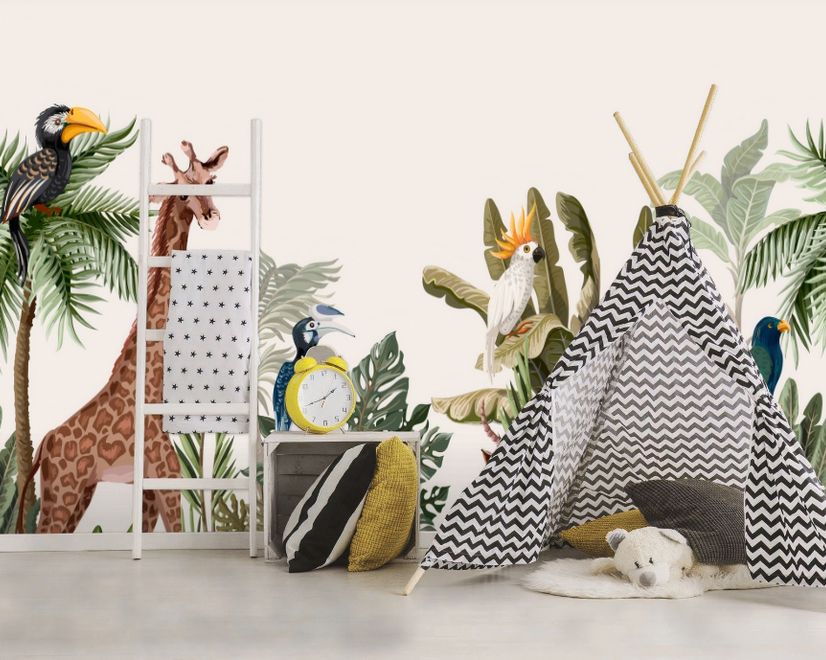 Papier peint aquarelle jungle et animaux de safari
