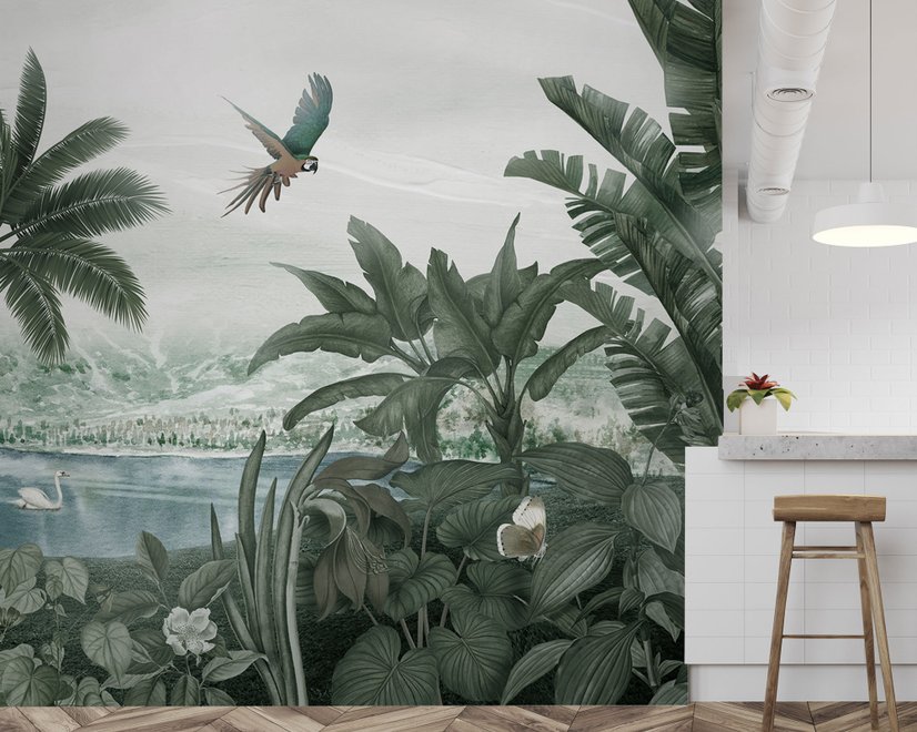 Misty Tropical Forest with Lake Wallpaper Mural