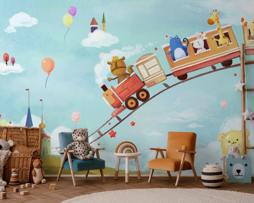 Cartoon Animals in the Amusement Park Wallpaper Mural