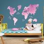Kids Pink World Maps with Little Fishes Wall Decal Sticker