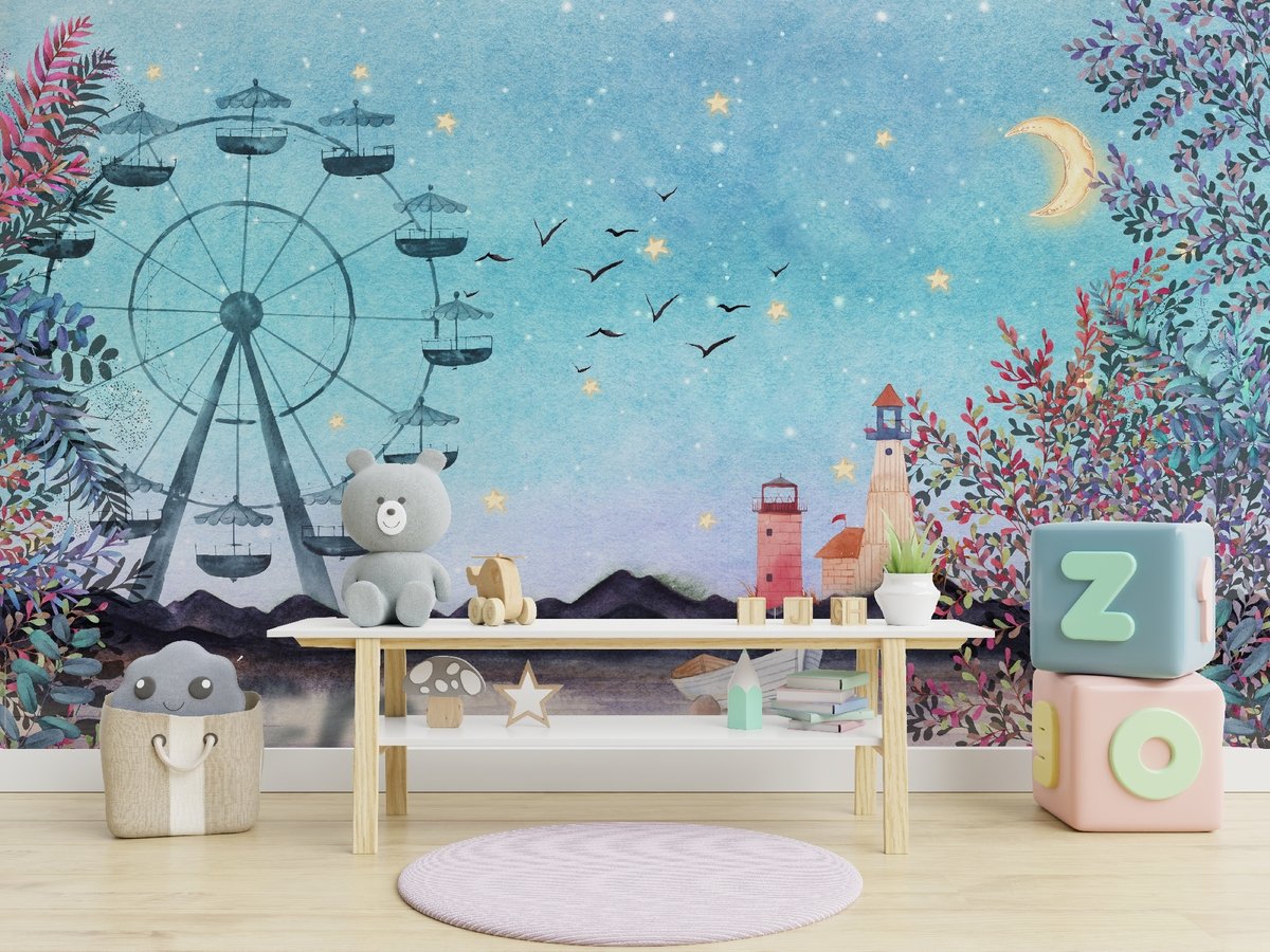 Sea Landscape with Ferris Wheel Wallpaper Mural - Peel and Stick