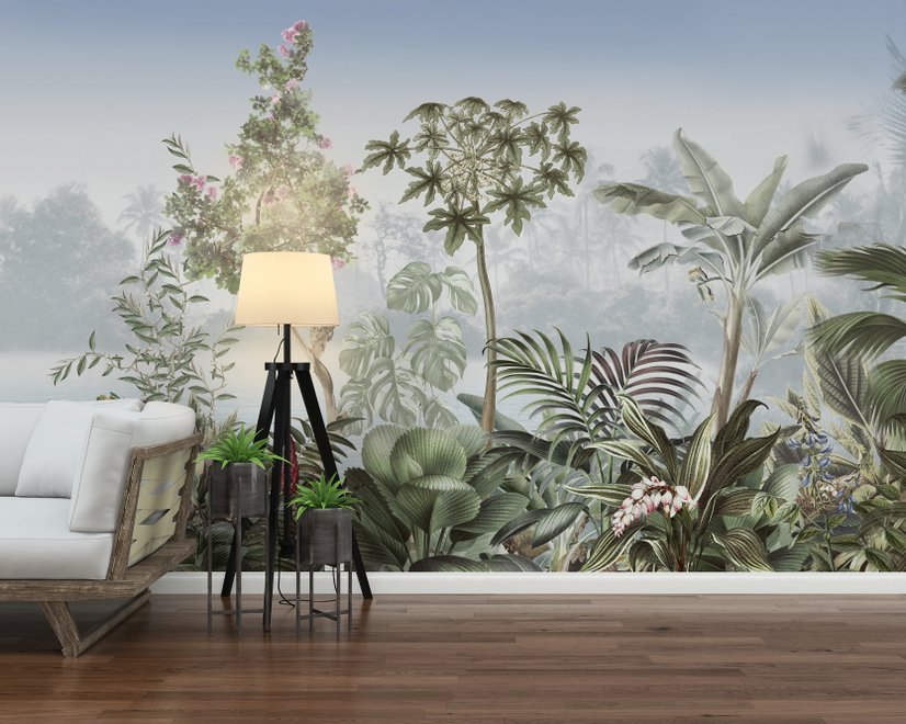 Vintage Forest with Lakescape Wallpaper Mural