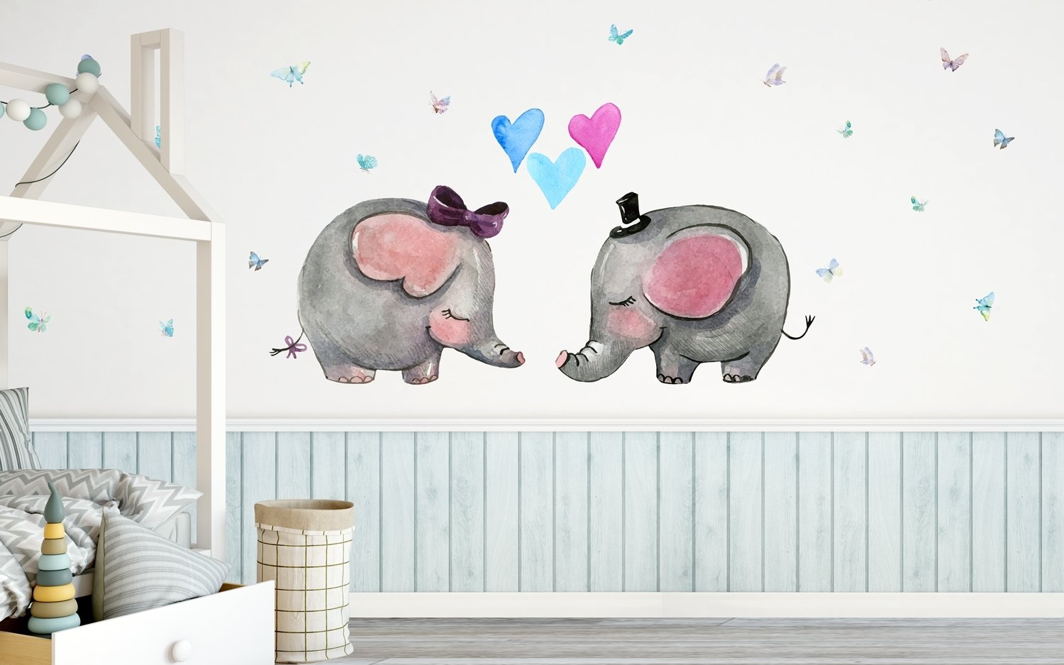 Cartoon Elephant with Little Love Wallpaper Mural - Peel and Stick