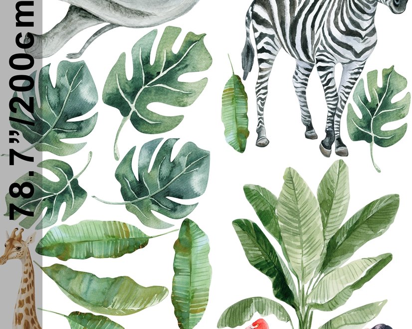 Kids Tropical Safari Animals Set Wall Decal Sticker