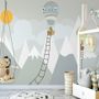 Papier peint montagnes grises montgolfière soleil enfants