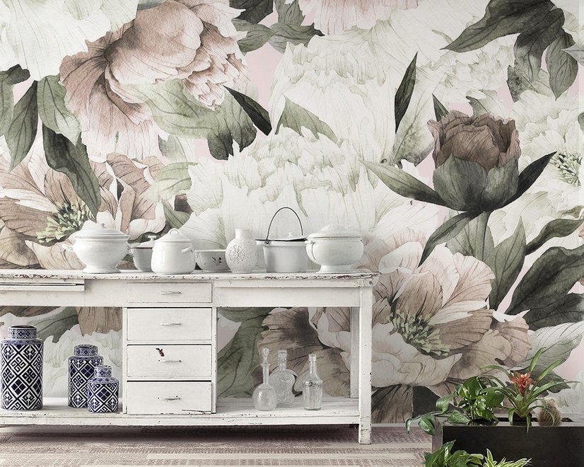 Dutch Pink Peony Floral Wallpaper Mural