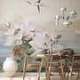 White Lotus Floral and Crane Birds Wallpaper Mural