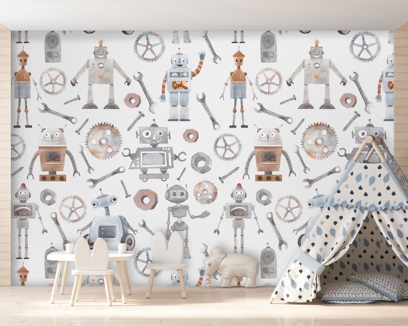 Kids Watercolor Robot Wallpaper Mural