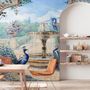 Painting Garden with Fountain, Peacock and Roman Column Wallpaper Mural