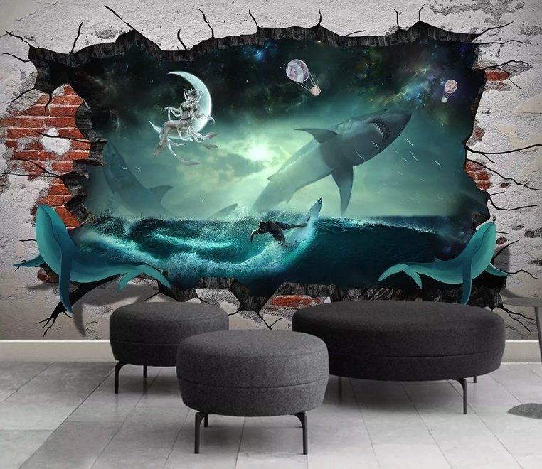 Sea Whales Sharkes Wallpaper Mural - Peel and Stick