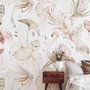Papier peint art flamant doux avec boho tropical à feuilles