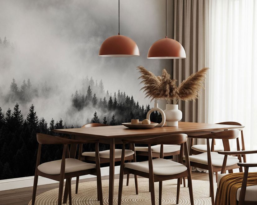 Misty Dark Forest Landscape Wallpaper Mural