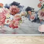 Vintage Red and Pink Blooms Floral on Smoky Background Wallpaper Mural