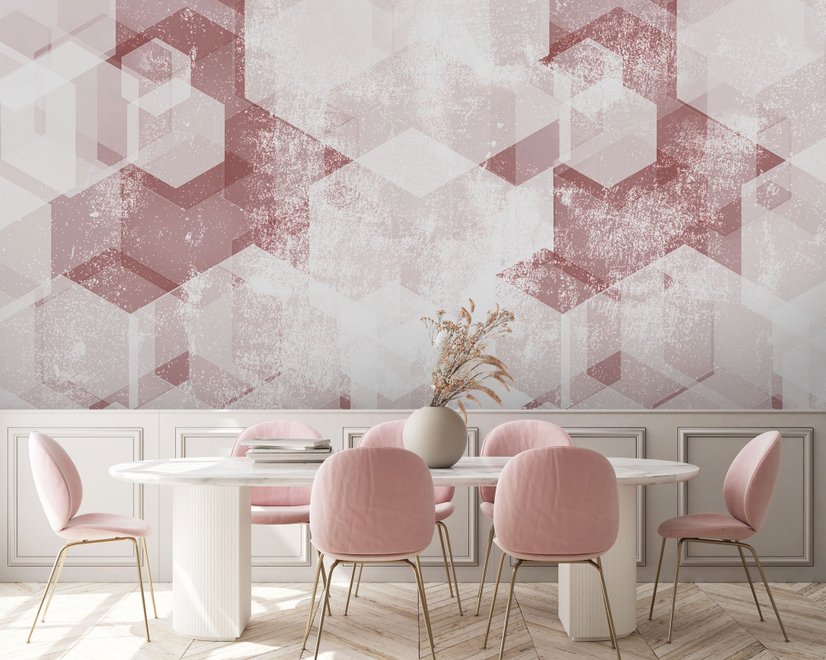 Papier peint panoramique abstrait à motifs géométriques de couleur rose