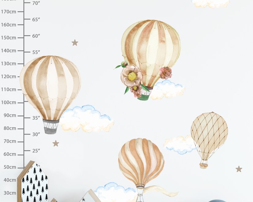 Kids Watercolor Brown Hot Air Balloon Wall Decal Sticker