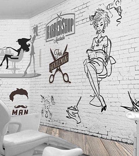 Monochrome Barbershop and Haircut Wallpaper Mural