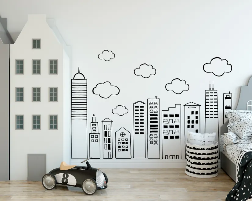 Kids Cute Black City Wall Decal Sticker