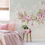 Papier peint panoramique fleurs de bégonia rose aquarelle