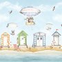 Aquarelle maison de plage pour enfants avec montgolfières