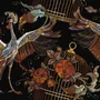 Papier peint oiseaux grue fleurs cage dorée