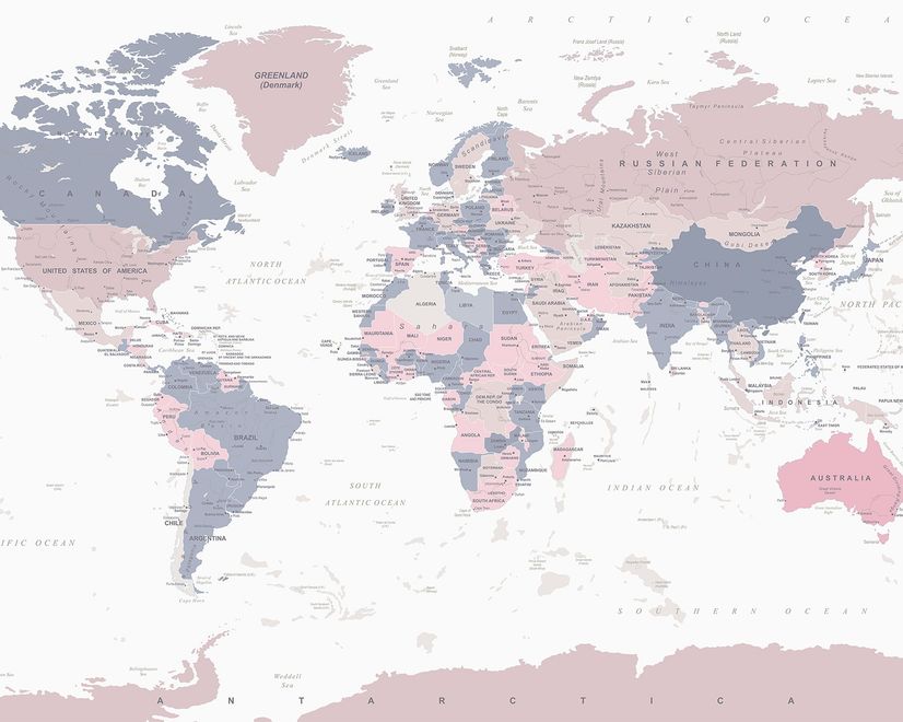 Pink and Purple Political World Map Wallpaper Mural